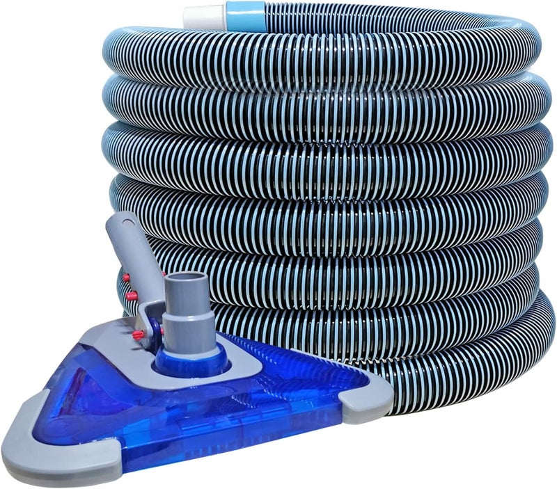 POOLWHALE Professional 1-1/2-Inch x 24-Feet Swimming Pool Vacuum Hoses with Swivel Cuff and Triangular Weighted Flex Vacuum Head, Perfect for Above Ground and Small Inground Pools - Image 1